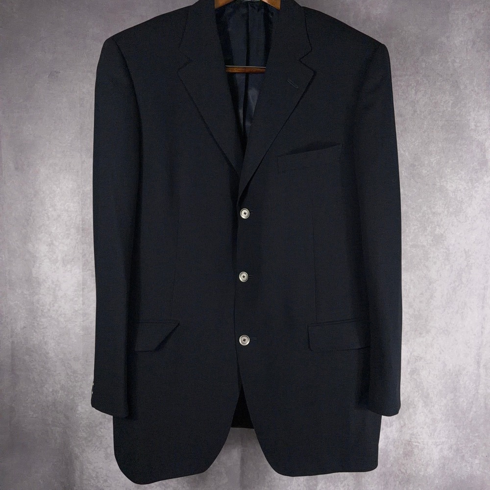 Samuelsohn Austin High Twist 100% Wool Blazer Sport Coat 44L Black Blue 3-Button